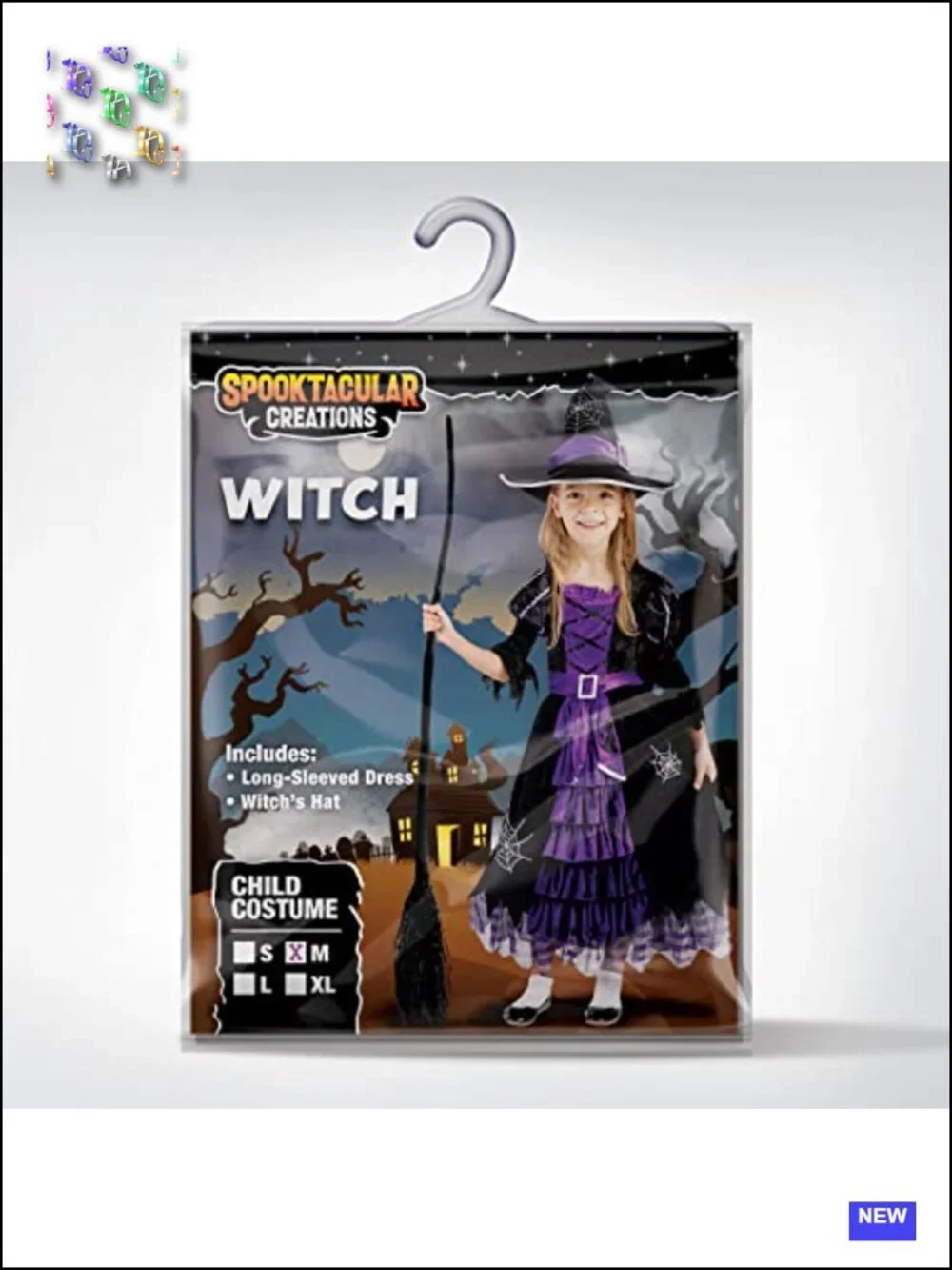Toddler Girls Deluxe Witch Costume Set with Broom, Full Skirted Dress and Hat